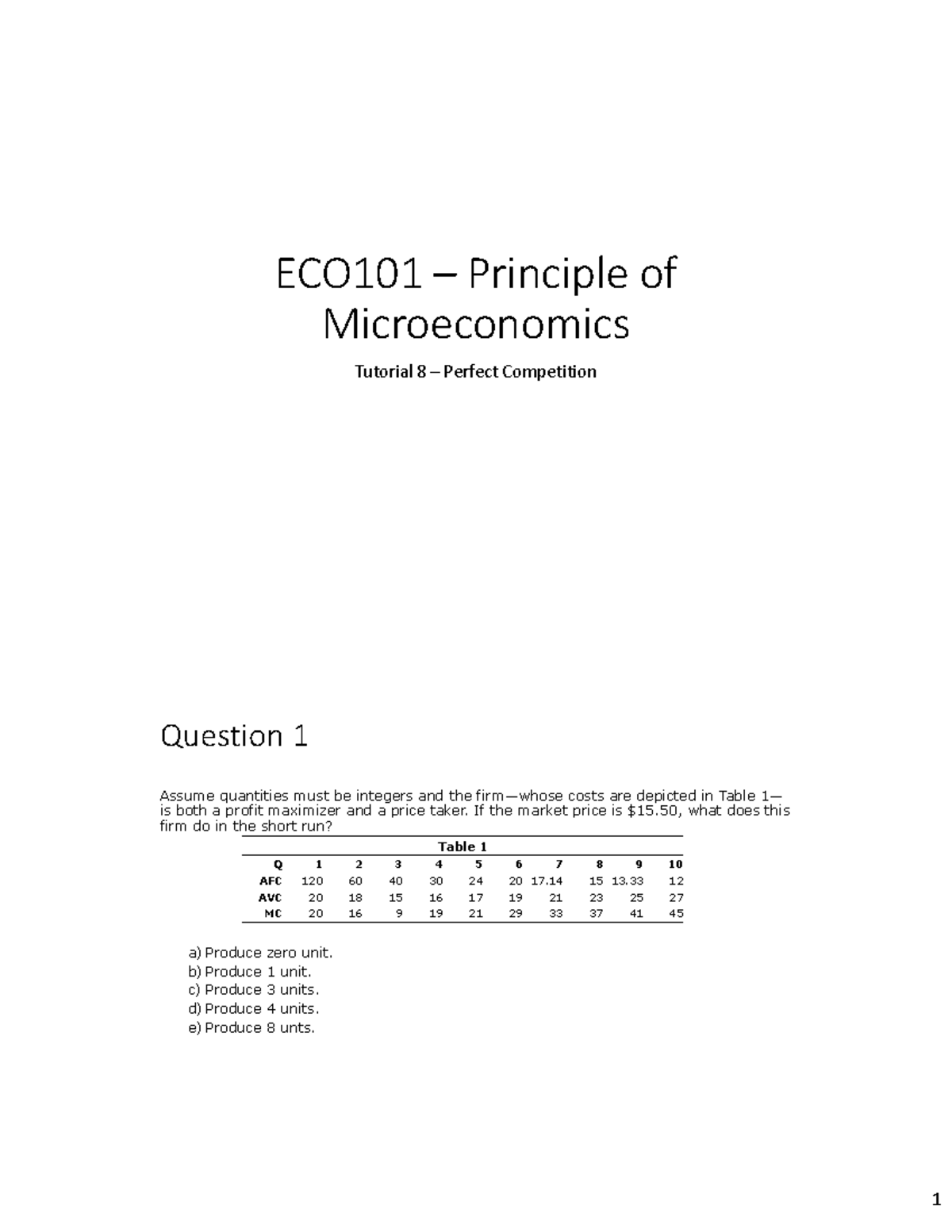ECO101 - Perfect Competition Tutorial Slides - ECO101 – Principle of ...