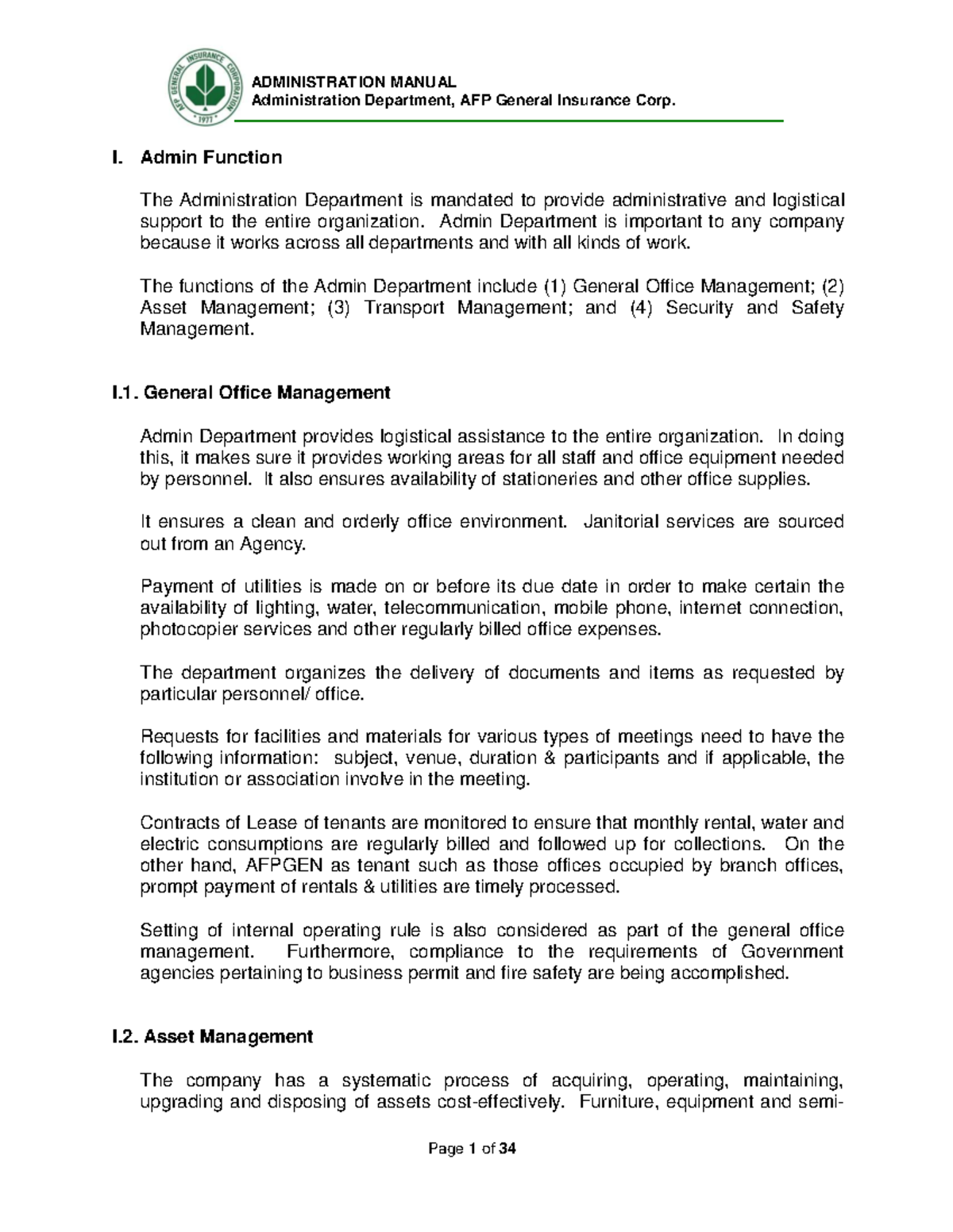 Admin-Manual - Administration Department, AFP General Insurance Corp. I ...