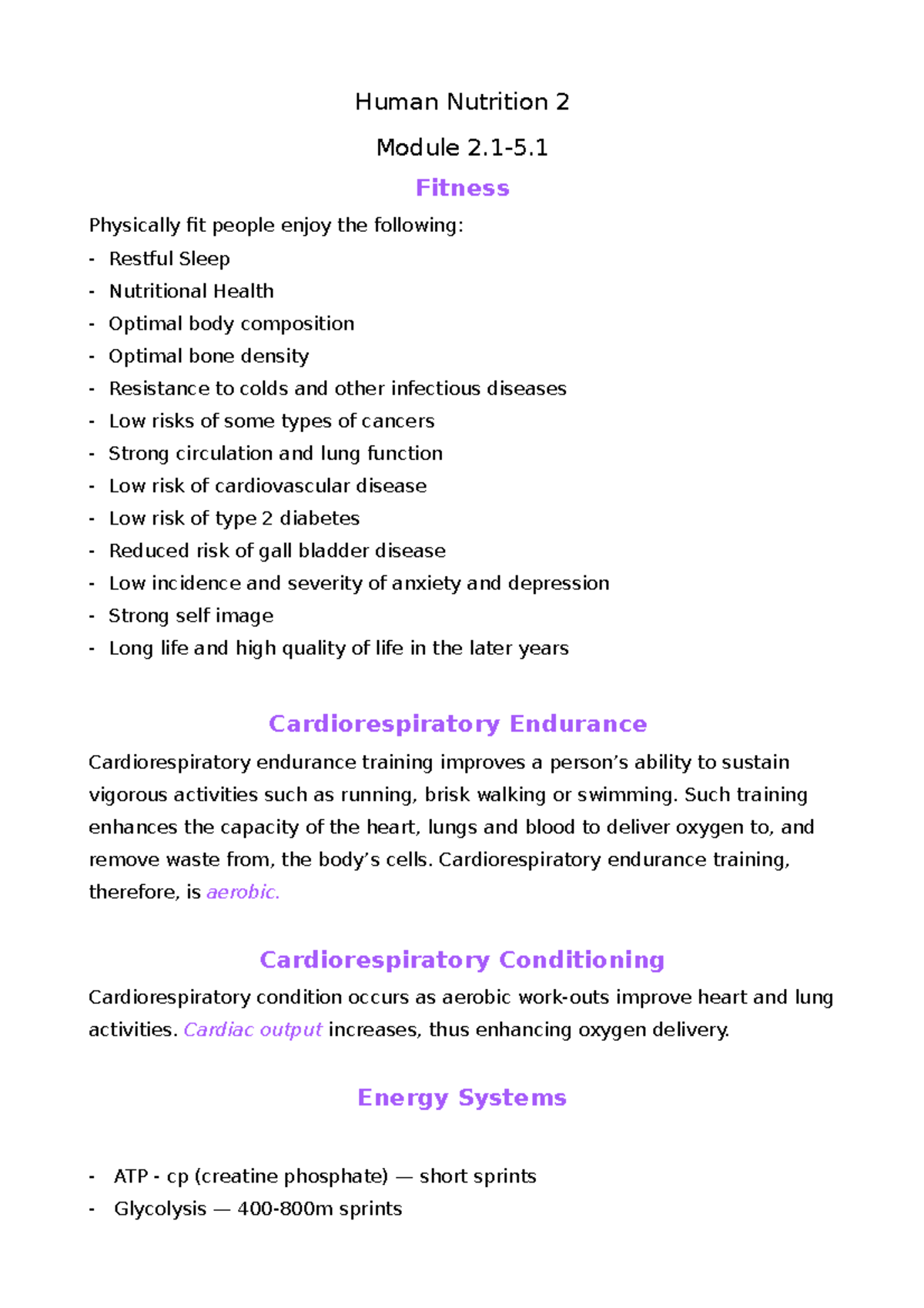 Module 2.2 - 5 - Human Nutrition 2 Module 2-5. Fitness Physically fit ...