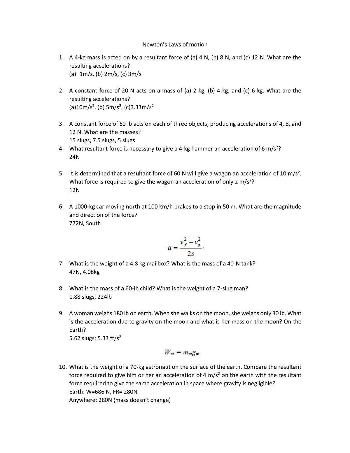 7. Newton - .......... - Newton’s Laws of motion A 4-kg mass is acted ...