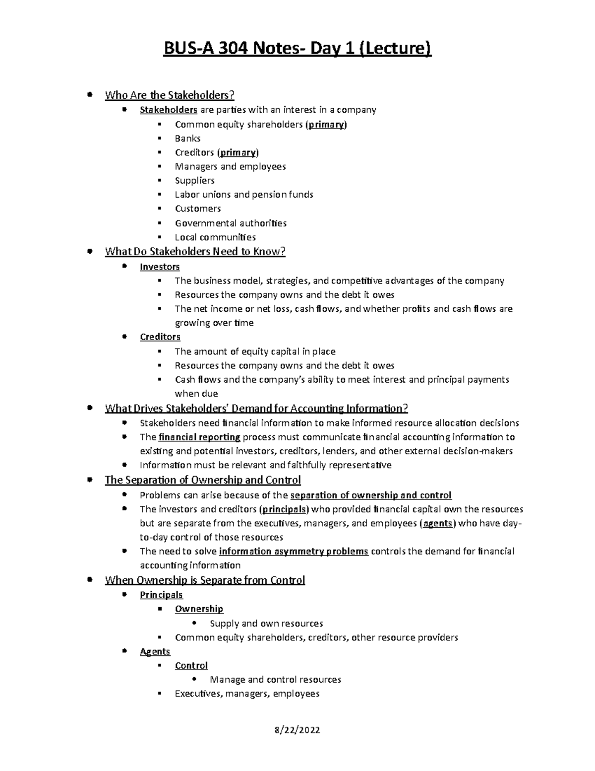 BUS-A 304 Notes- Day 1 (Lecture) - BUS-A 304 Notes- Day 1 (Lecture) Who ...