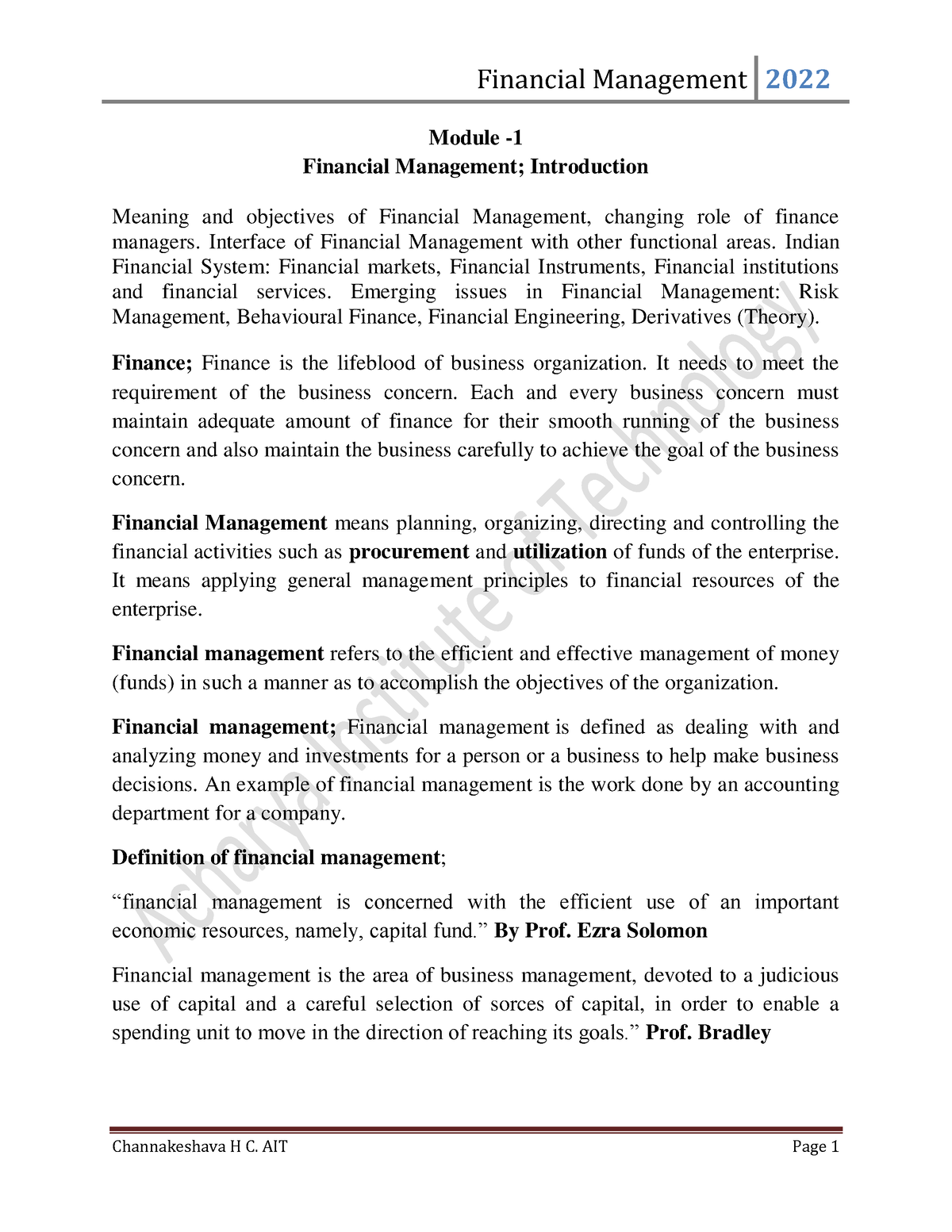 Module 1 Introduction To Financial Management Theory Notes 2 - Module ...