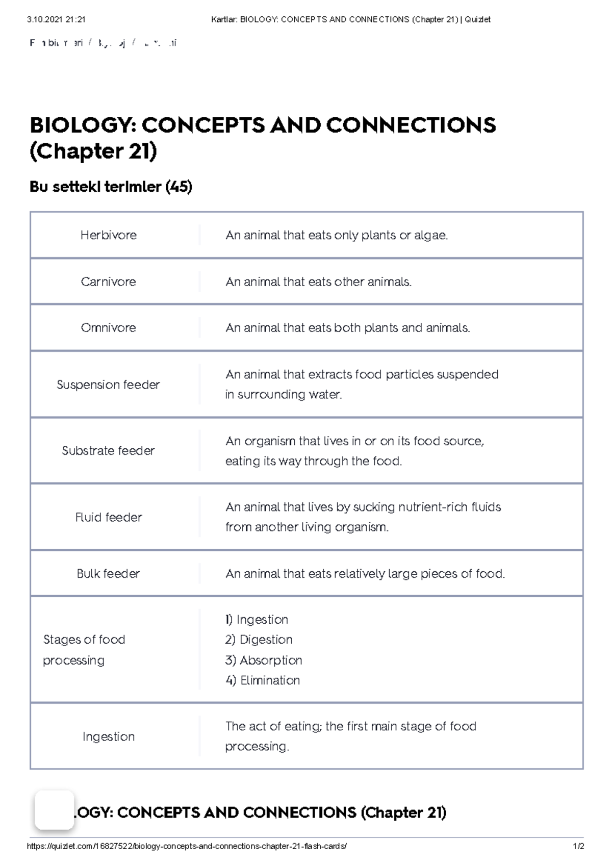 Ch21-quizlet - Chapter worksheets - Biology - Hacettepe - Studocu