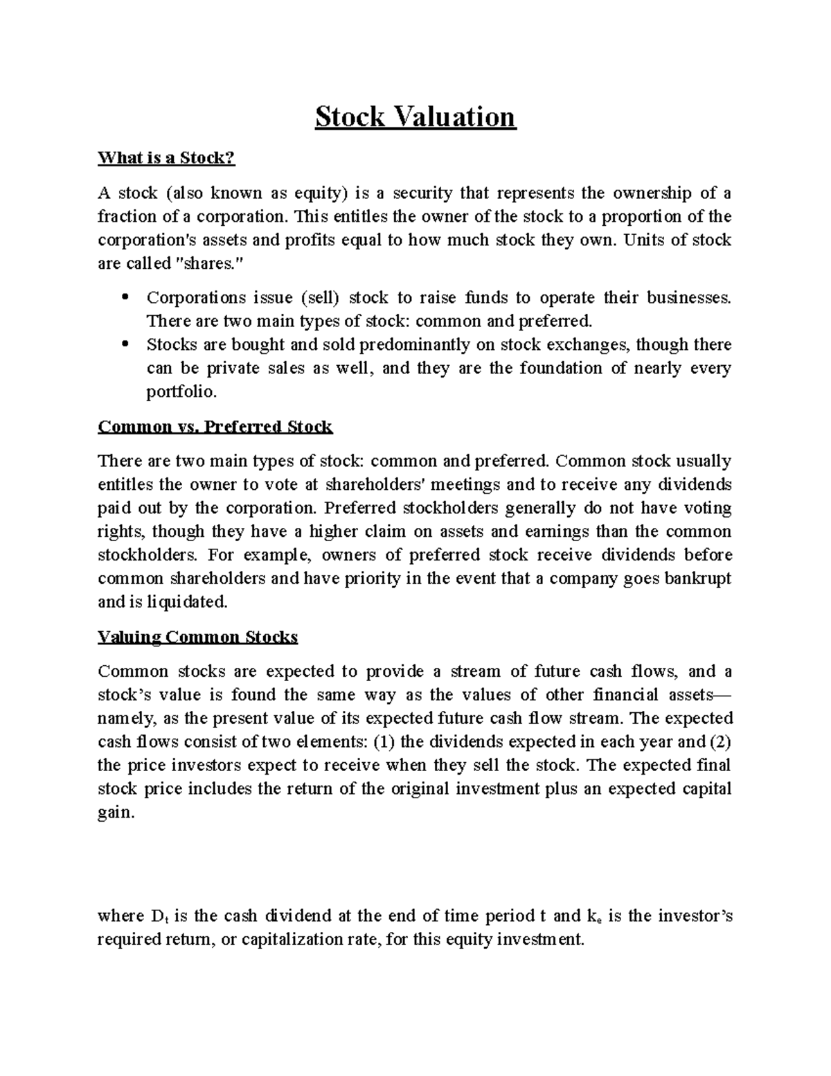 Stock Valuation Meaning With Example