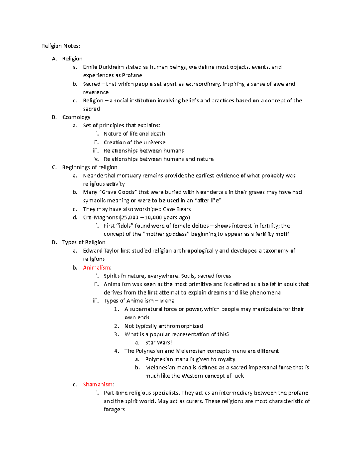 Religion Notes - Religion a. Emile Durkheim stated as human beings, we ...