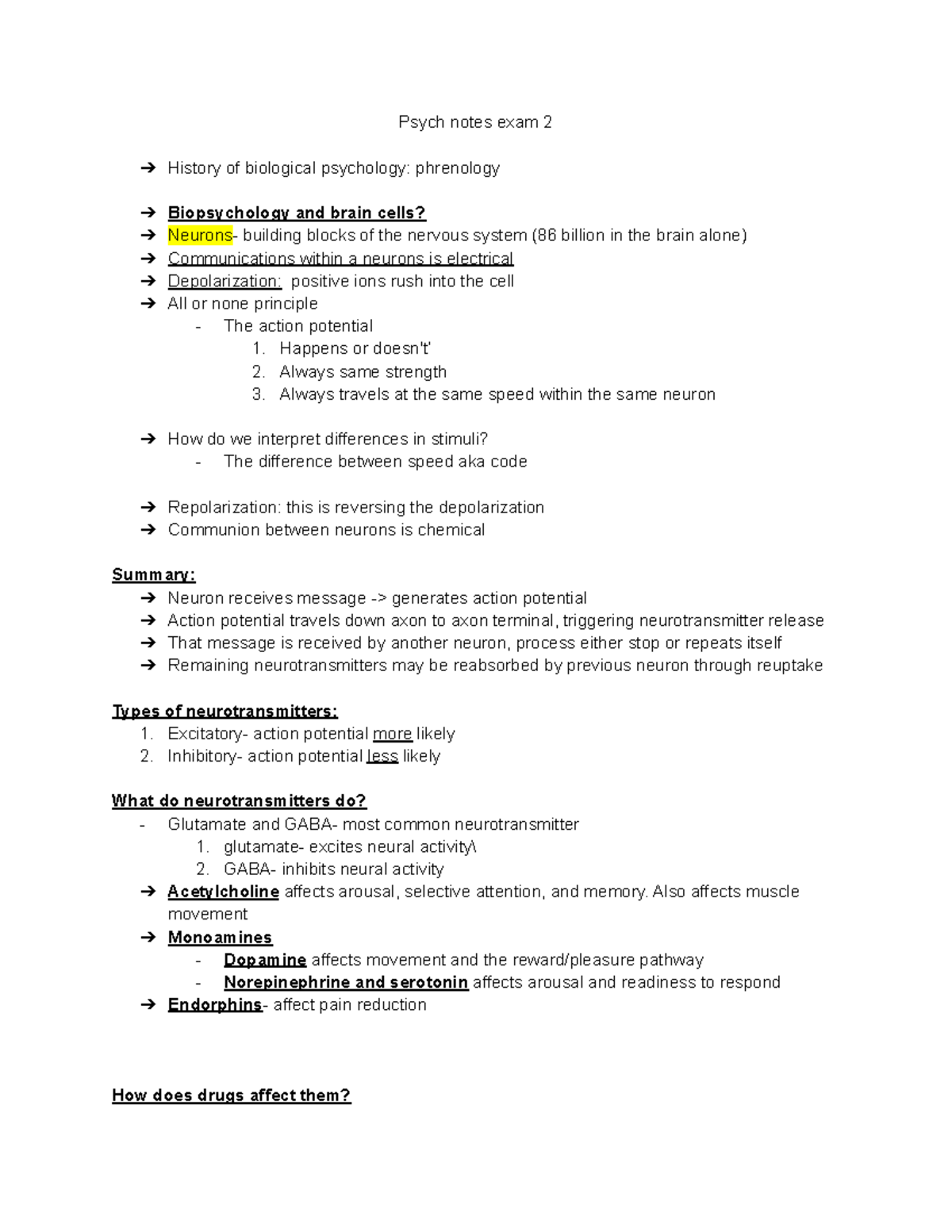 Psych notes exam practivce problems 2 - Psych notes exam 2 History of ...