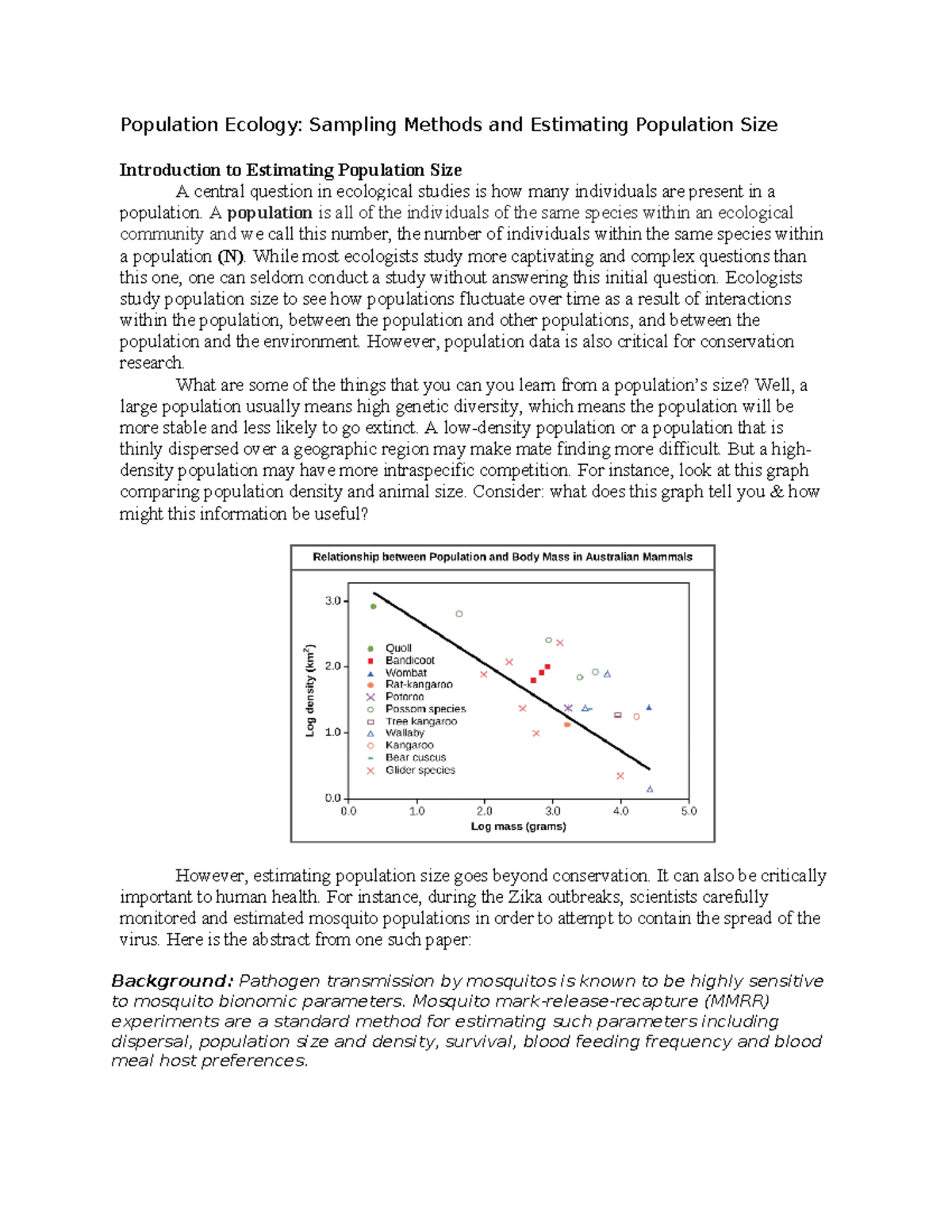 Population Ecology Lab Population Ecology Sampling Methods and