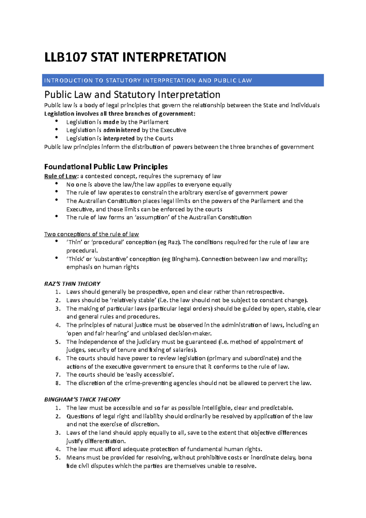 LLB107 draft Notes - LLB107 STAT INTERPRETATION INTRODUCTION TO ...