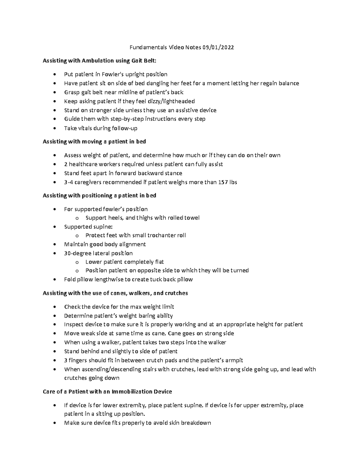 Sept 1 Video Notes - Fundamentals Video Notes 09/01/ Assisting with ...