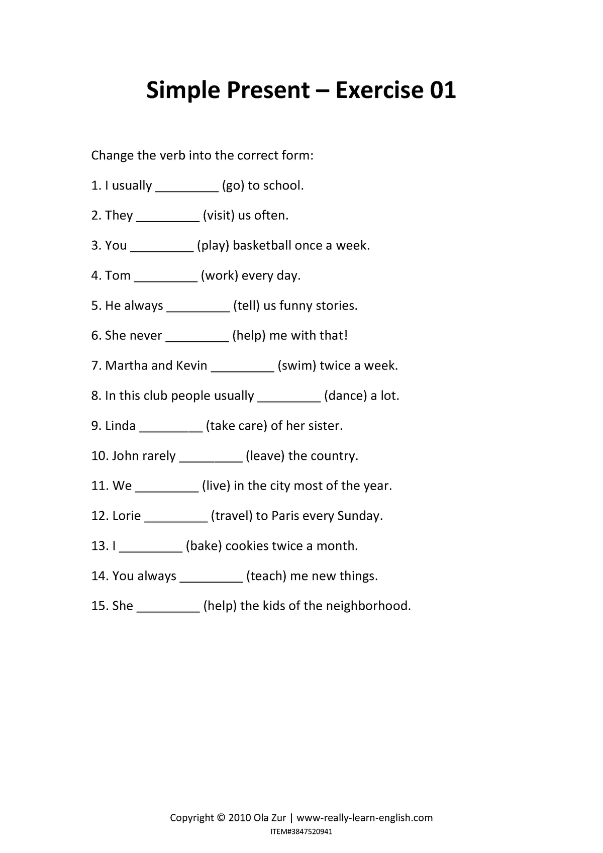 Simple present exercise 01 download - Copyright © 2010 Ola Zur | www ...