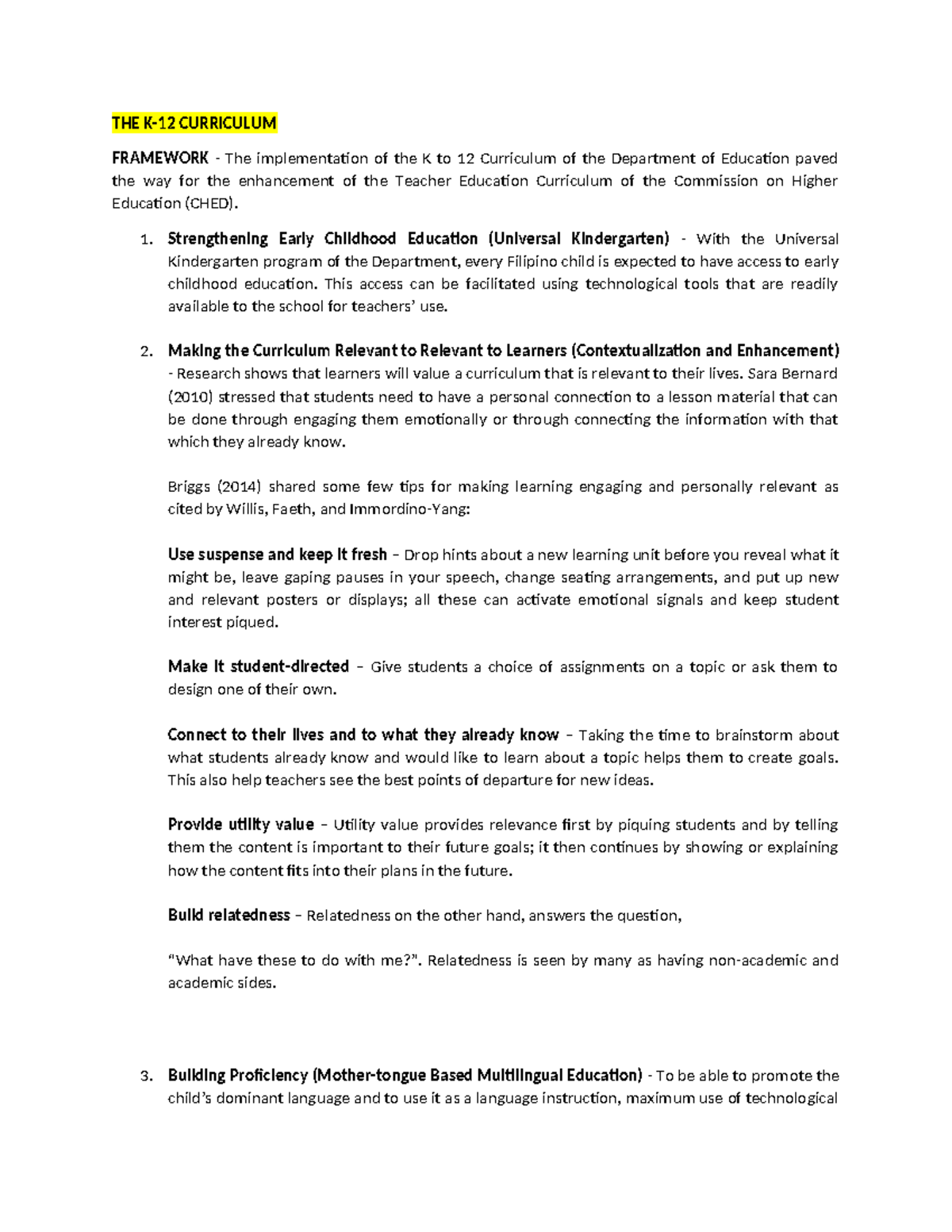 Tlear 2 - Part 3 - THE K-12 CURRICULUM FRAMEWORK - The implementation ...