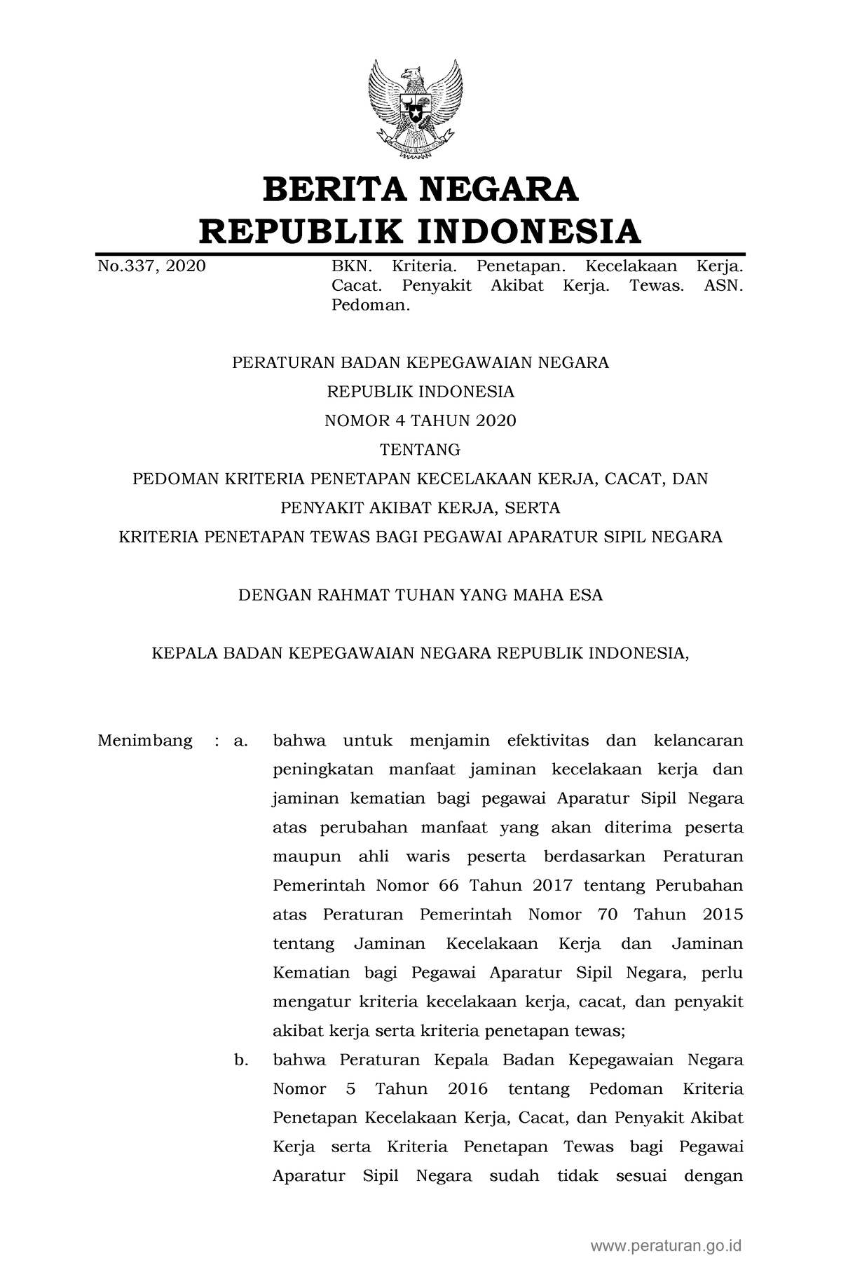 Peraturan BKN Nomor 4 Tahun 2020 - BERITA NEGARA REPUBLIK INDONESIA No ...