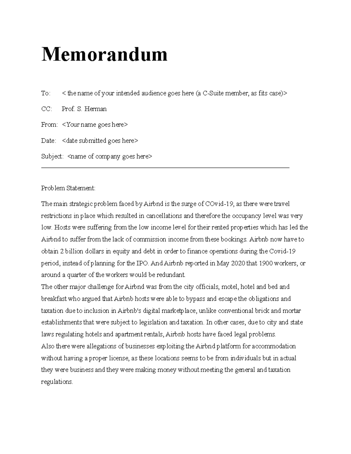 memorandum assignment pdf