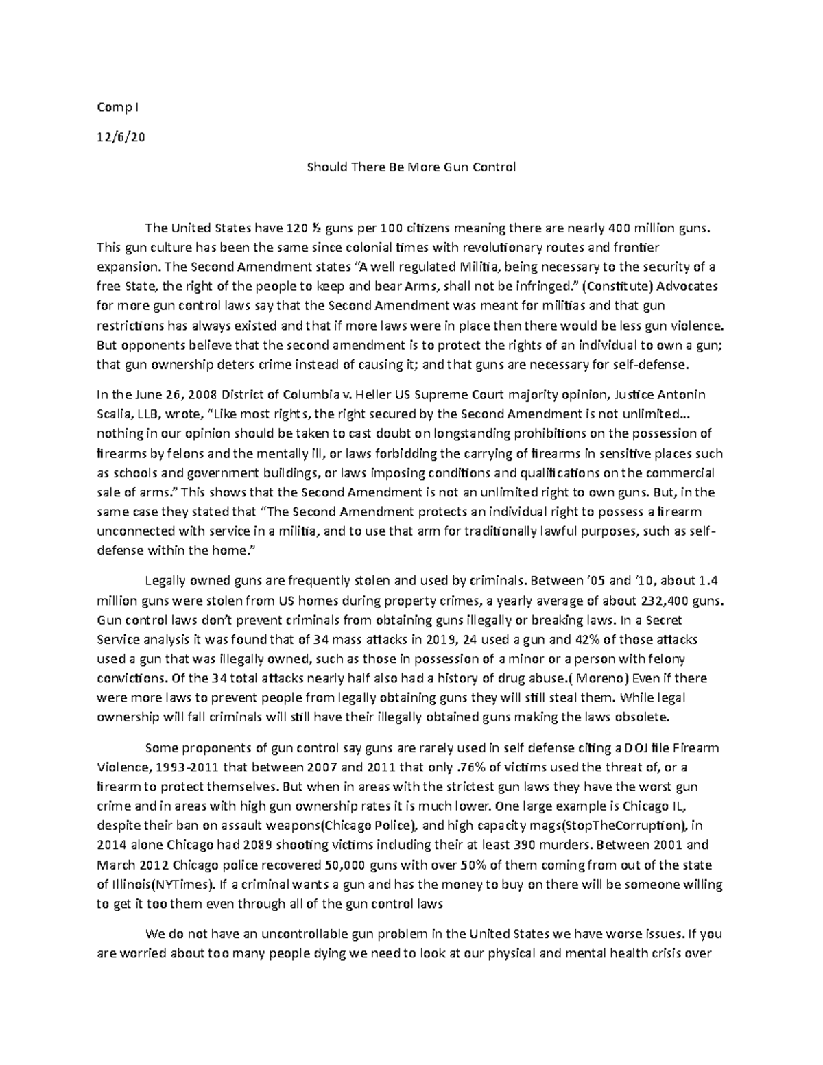 2a - pro 2a argument paper - Comp I 12/6/ Should There Be More Gun ...