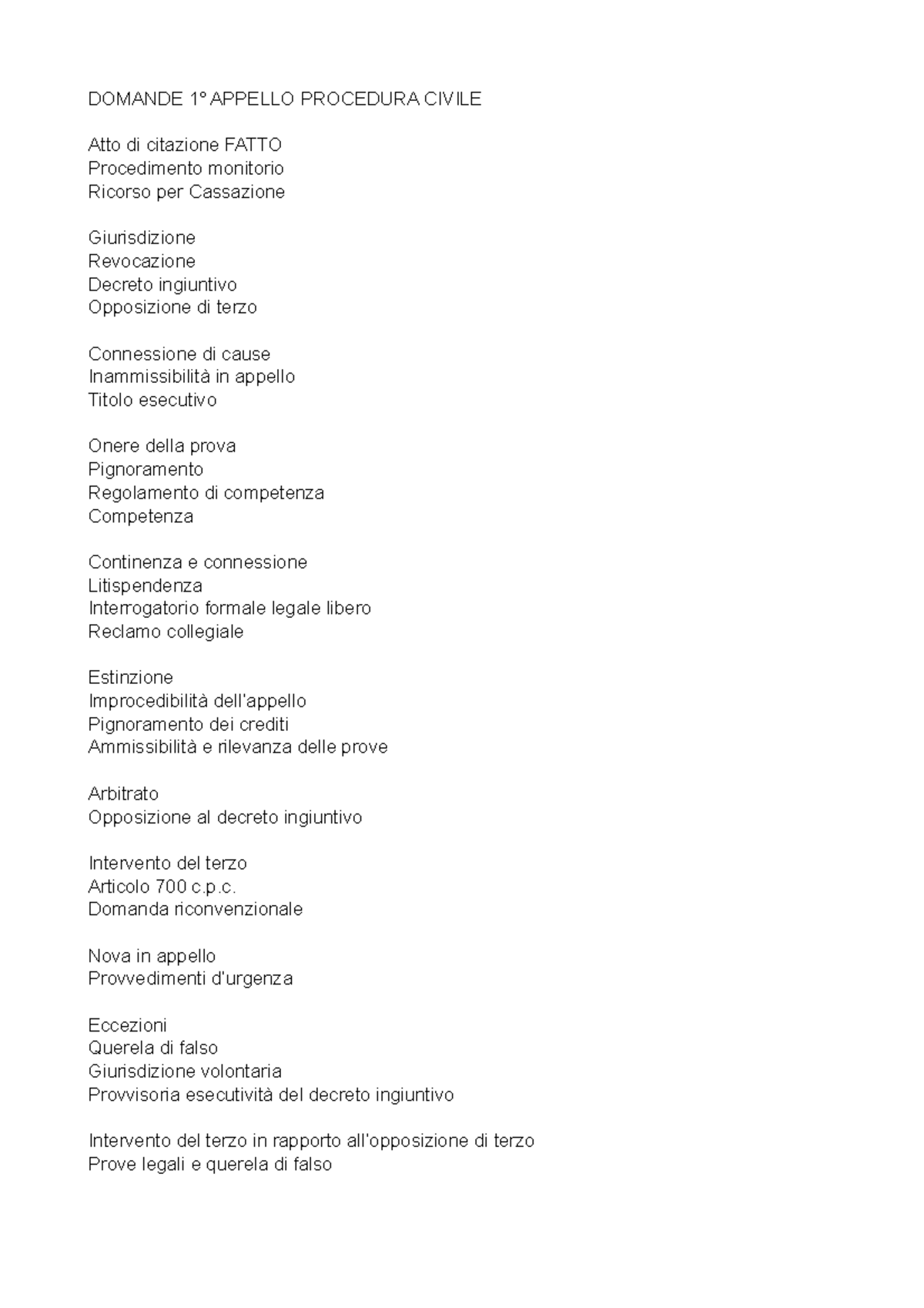 Domande 1° Appello Procedura Civile DOMANDE 1° APPELLO PROCEDURA