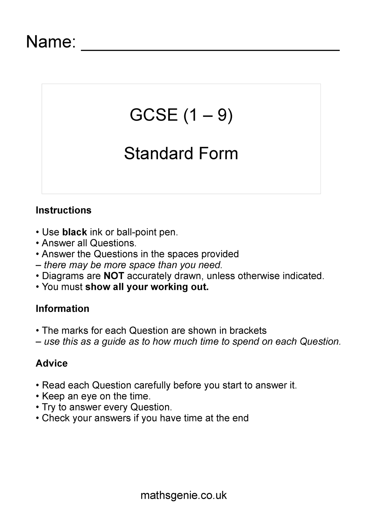 standard form homework