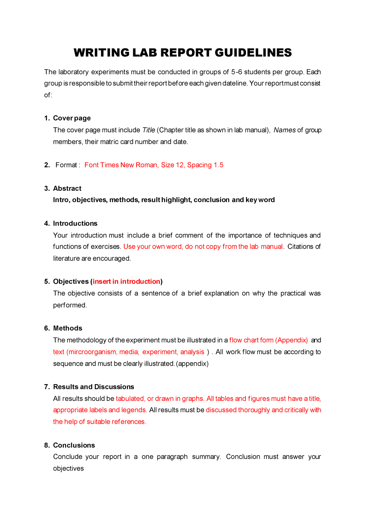 Writing Lab Report Guidelines 2022 - WRITING LAB REPORT GUIDELINES The ...