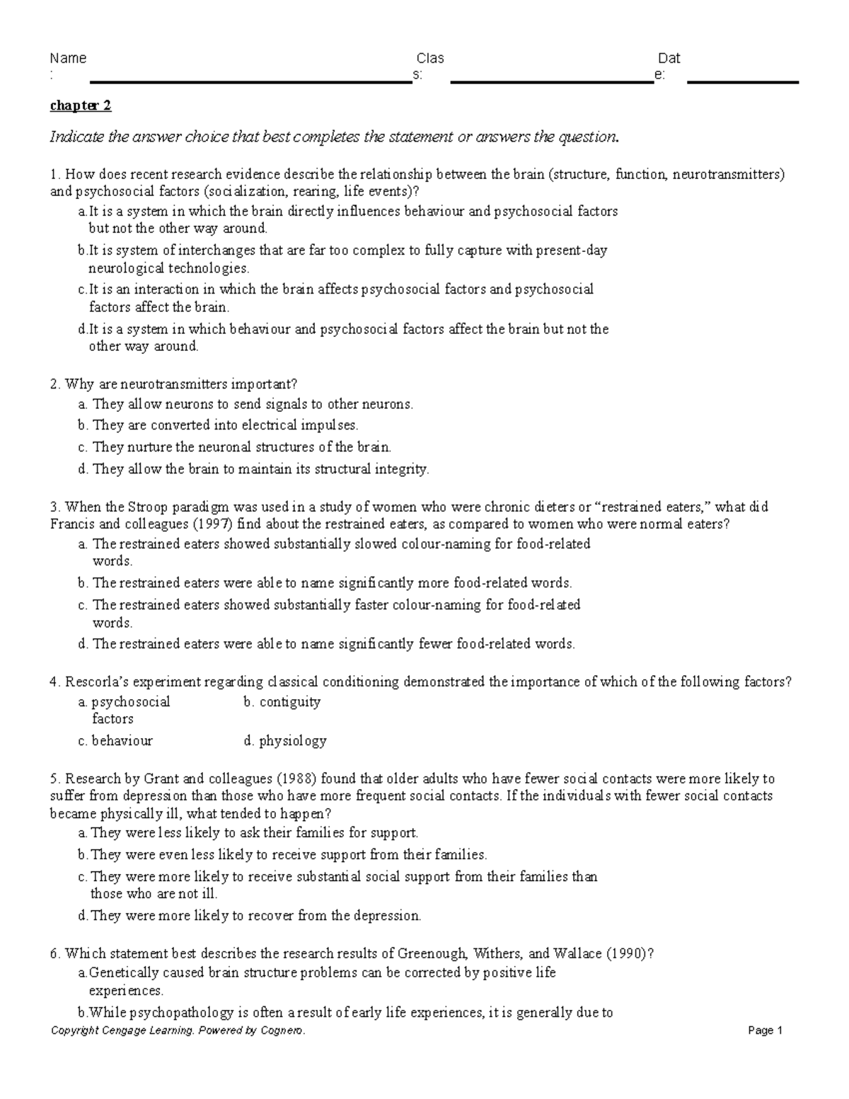 Chapter 2 Practice Question - : S: E: Chapter 2 Indicate The Answer ...