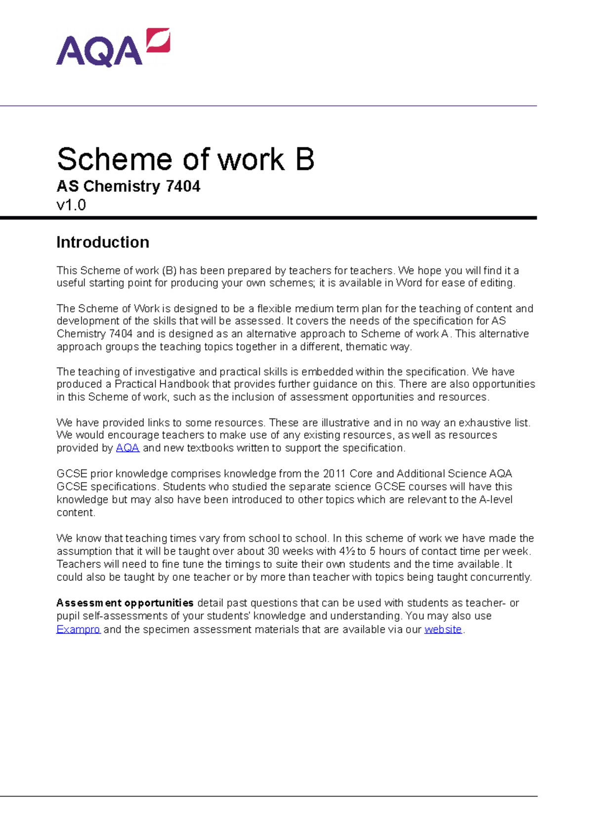 AQA 7404 B SOW - In Order For Society - Scheme Of Work B AS Chemistry ...