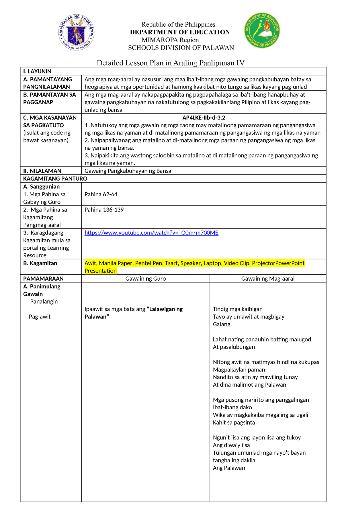 Araling Panlipunan Grade 4 - Republic Of The Philippines DEPARTMENT OF ...