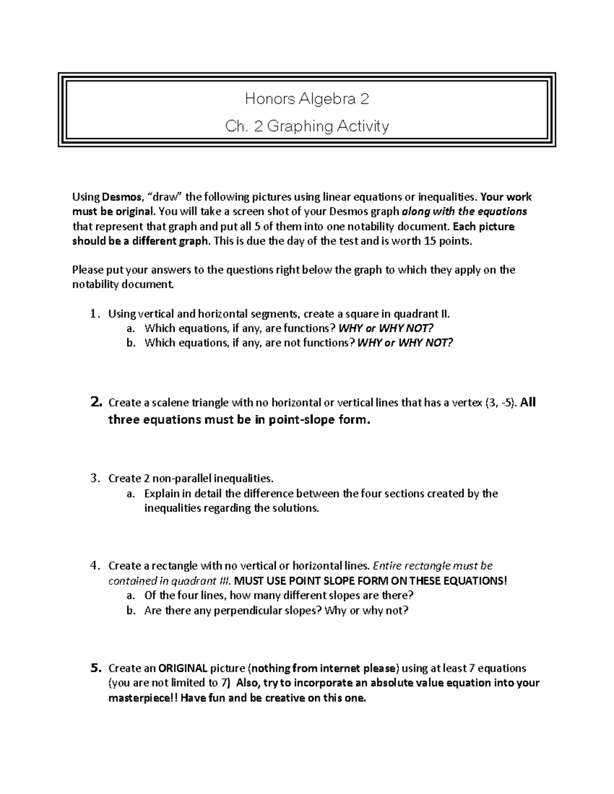 HA2 Graphing Activity 2020 - Honors Algebra 2 Ch. 2 Graphing Activity ...