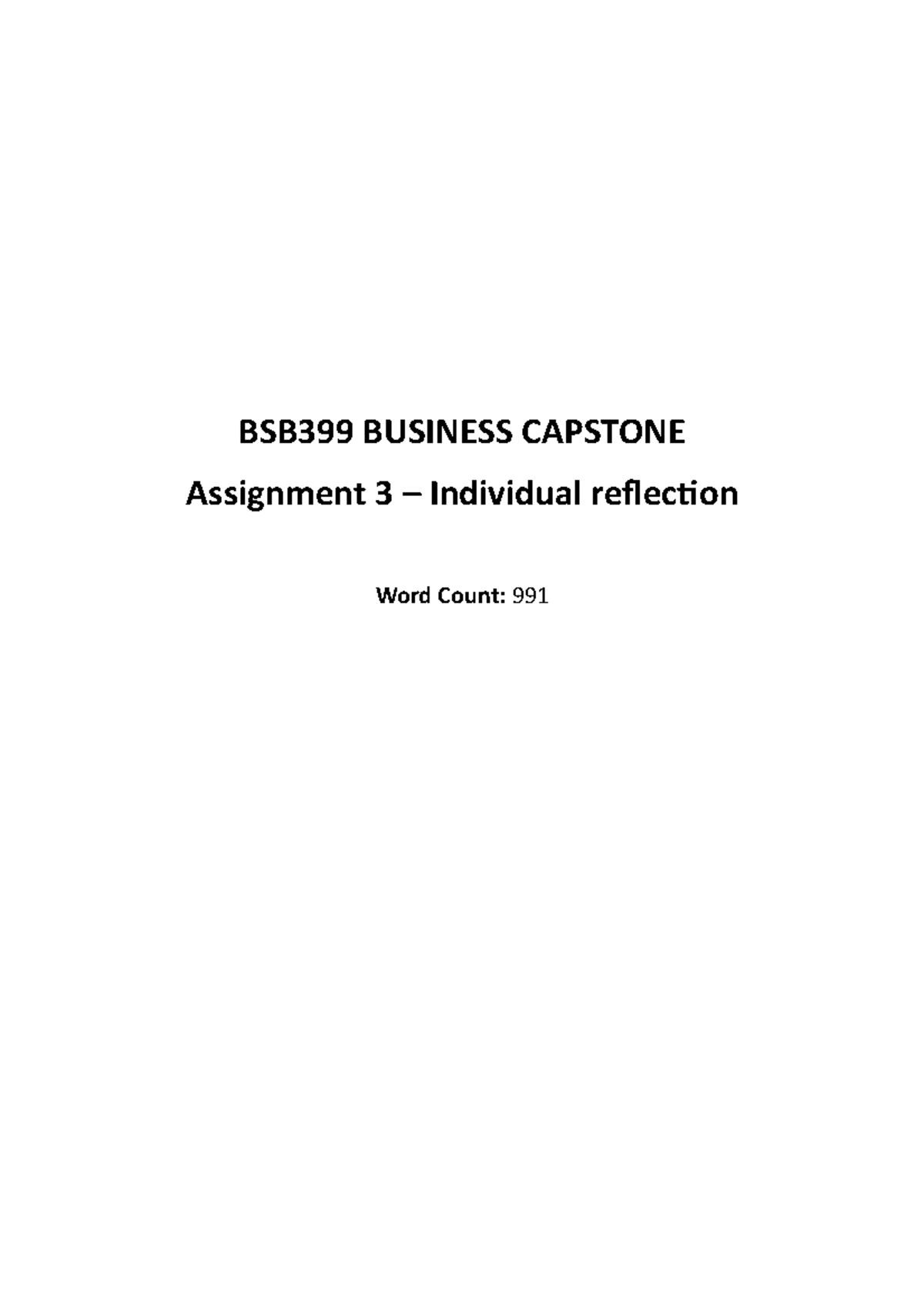 BSB399 - Assignment 3 - Reflection - BSB399 BUSINESS CAPSTONE ...