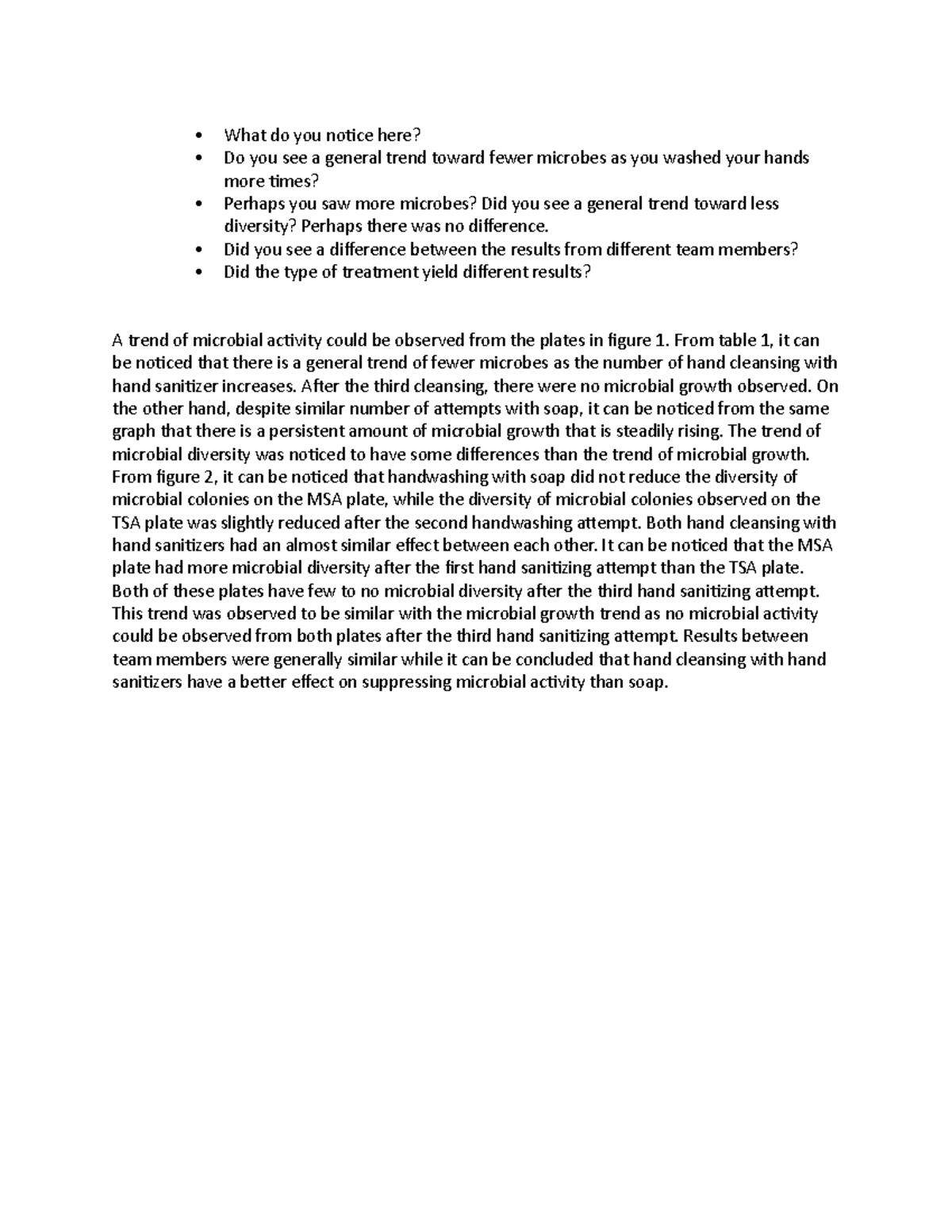 Handwashing Experiment Lab Report What do you notice here? Do you see