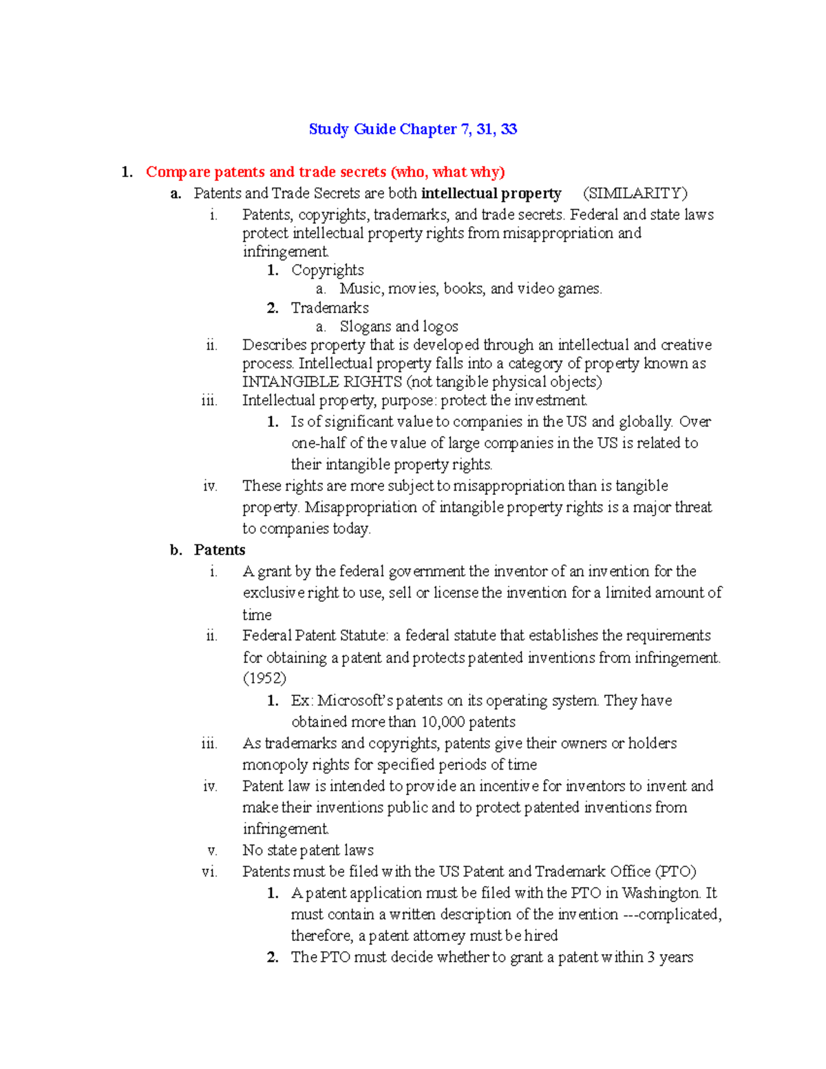 Business Law SG Exam #4 - Lecture Notes Chap: 7, 31, 33 - Study Guide ...