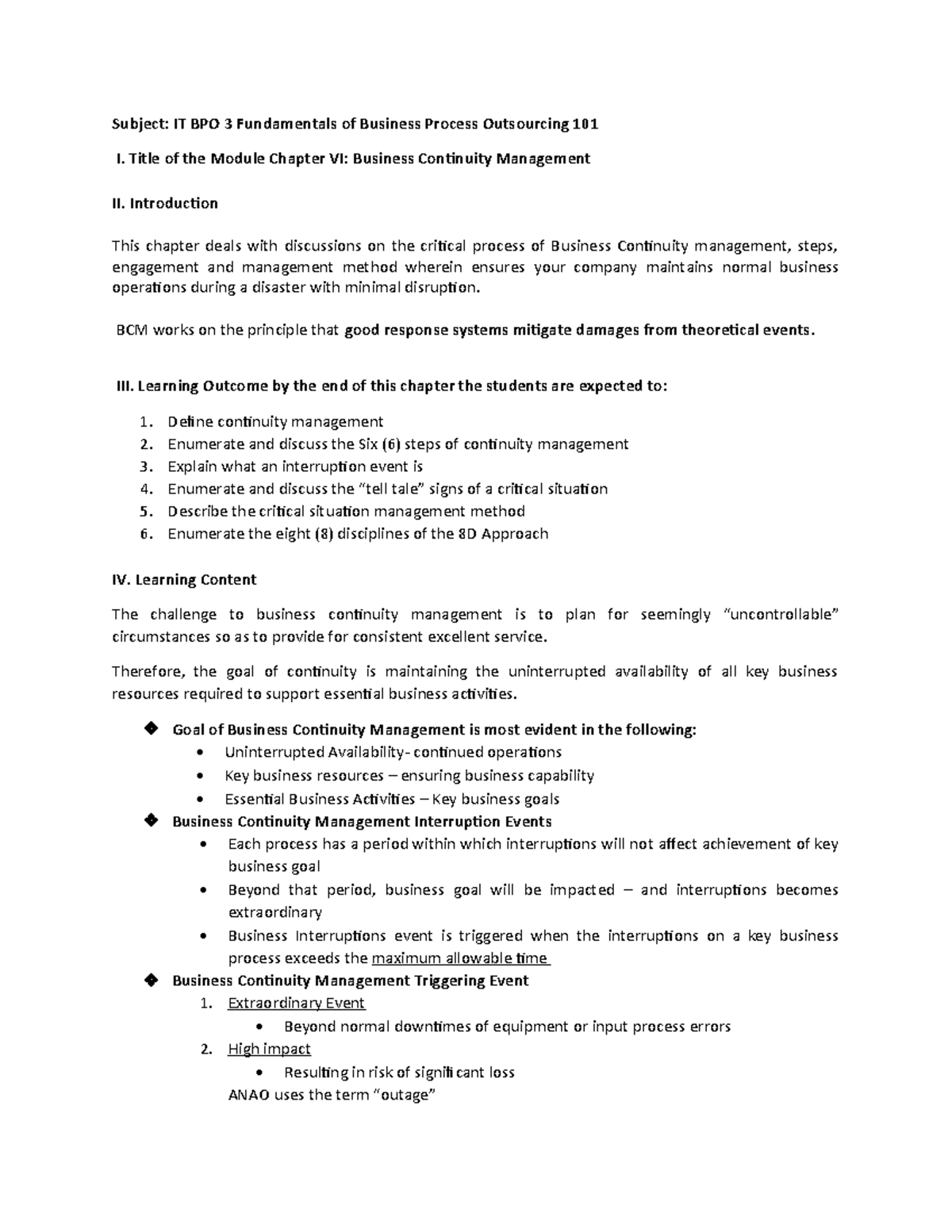 BPO-Module 6 - notes - Subject: IT BPO 3 Fundamentals of Business ...