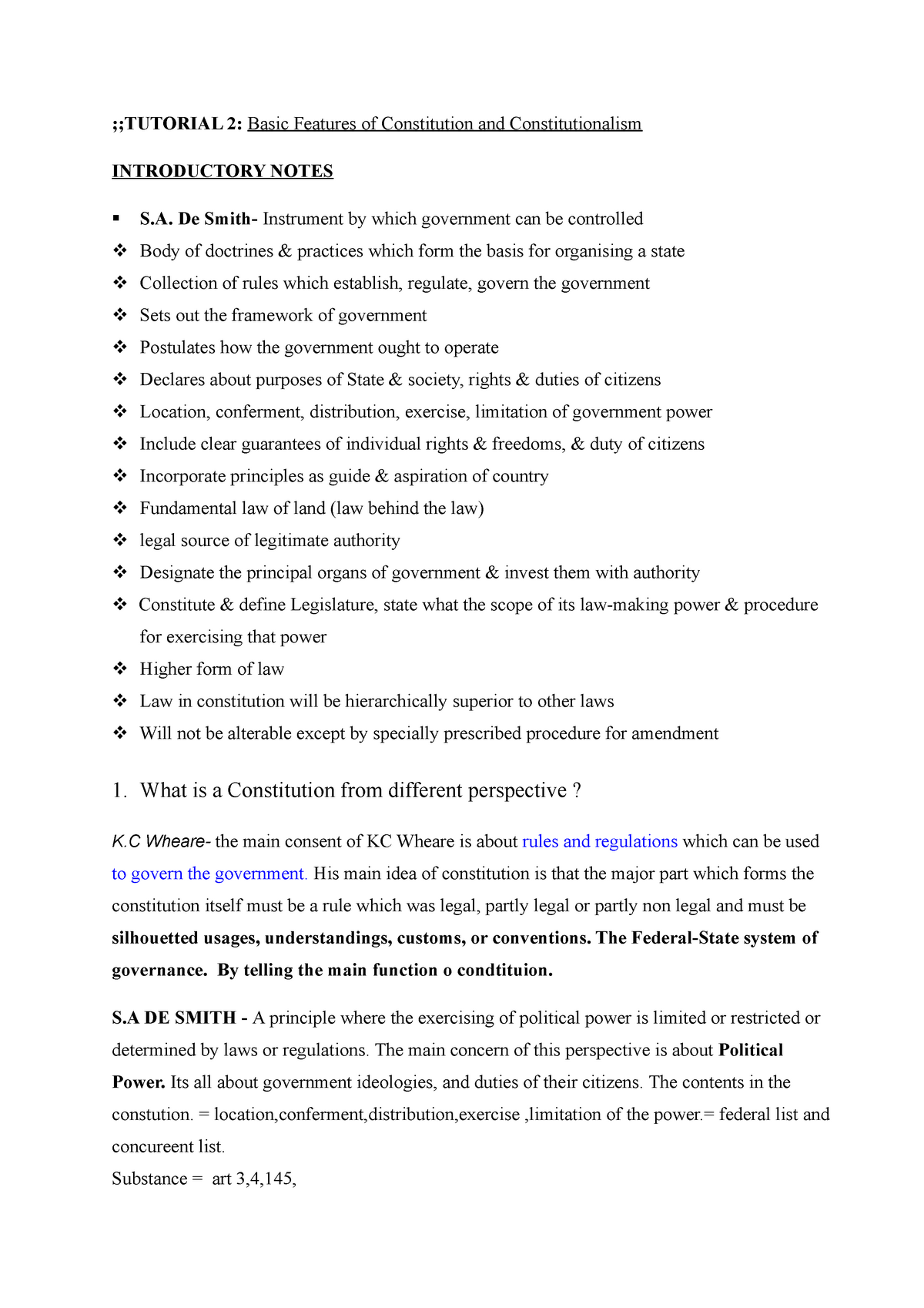 Constitutional Law Tutorial 2 - ;;TUTORIAL 2: Basic Features Of ...