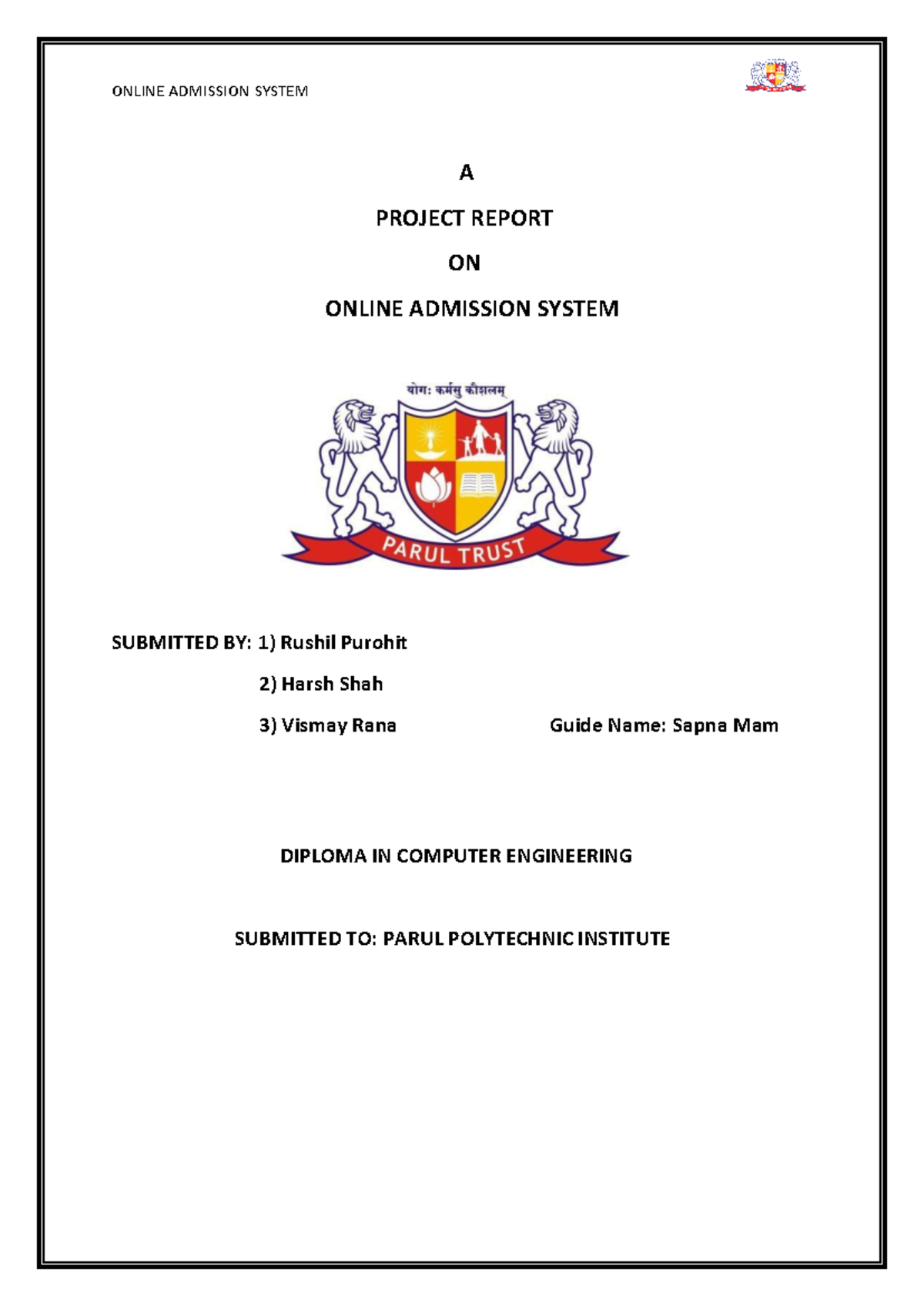 Final Online Admission System (13) - A PROJECT REPORT ON ONLINE ...
