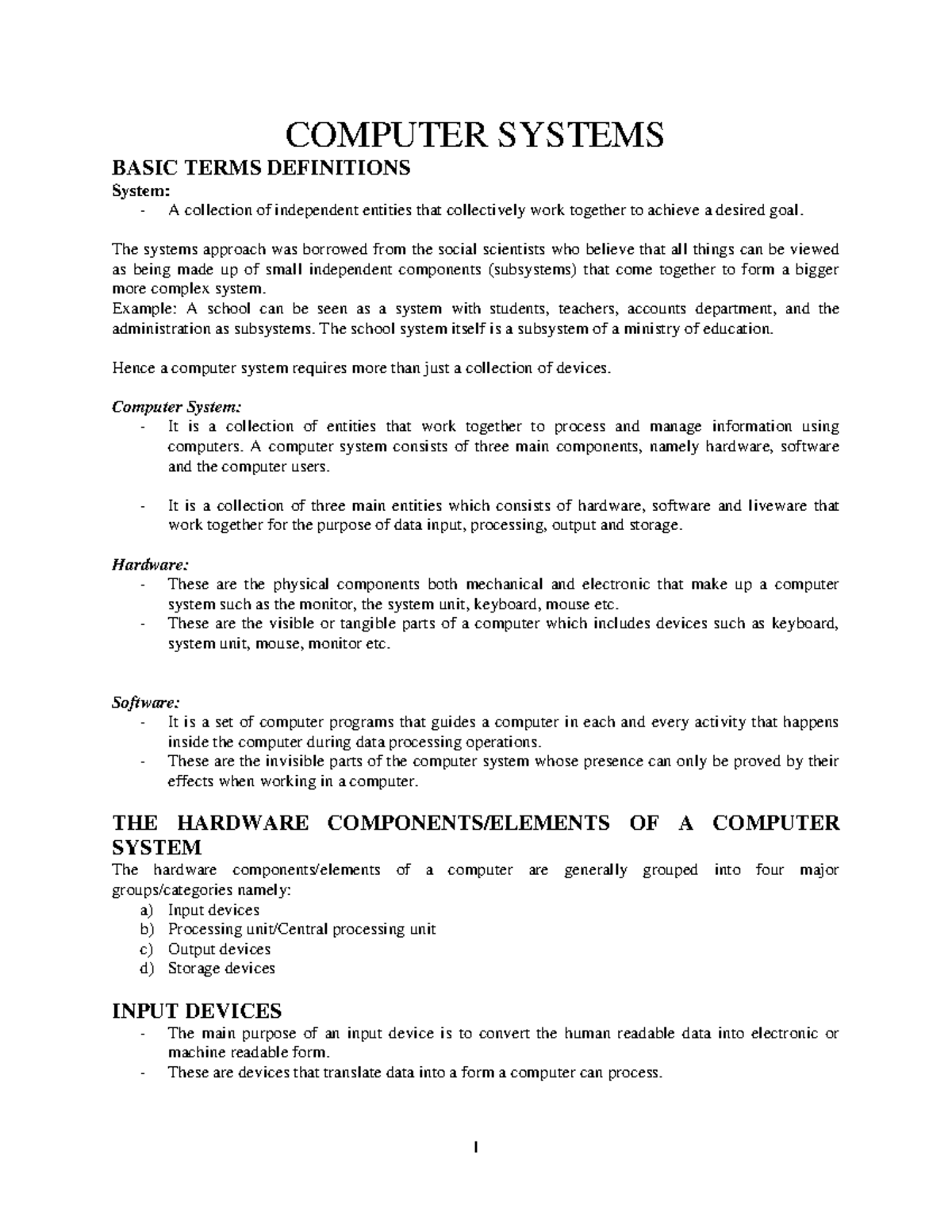 Computer Hardware Systems - COMPUTER SYSTEMS BASIC TERMS DEFINITIONS ...