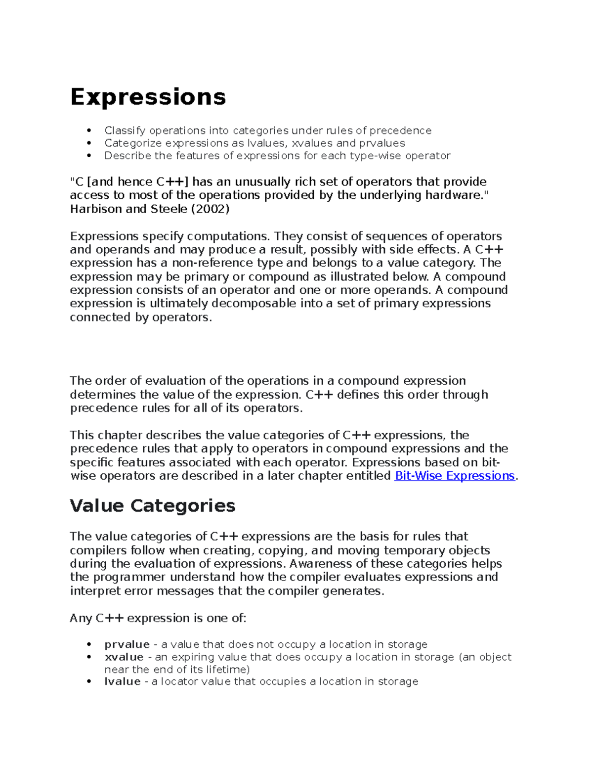 Expressions " Harbison and Steele (2002) Expressions specify computations. They consist of