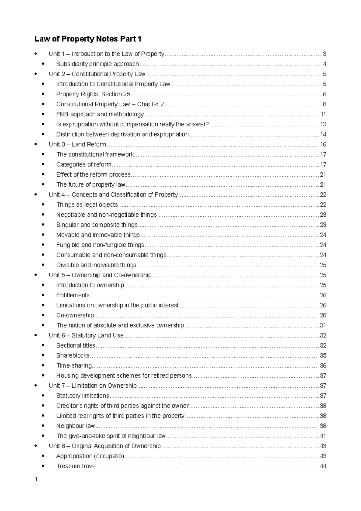 Property Notes Part 1 - Law Of Property Notes Part Unit 1 ...