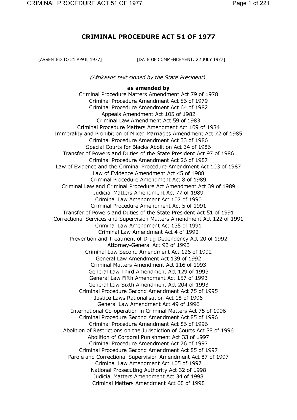 south-africa-criminal-procedure-act-51-of-1977-afrikaans-text