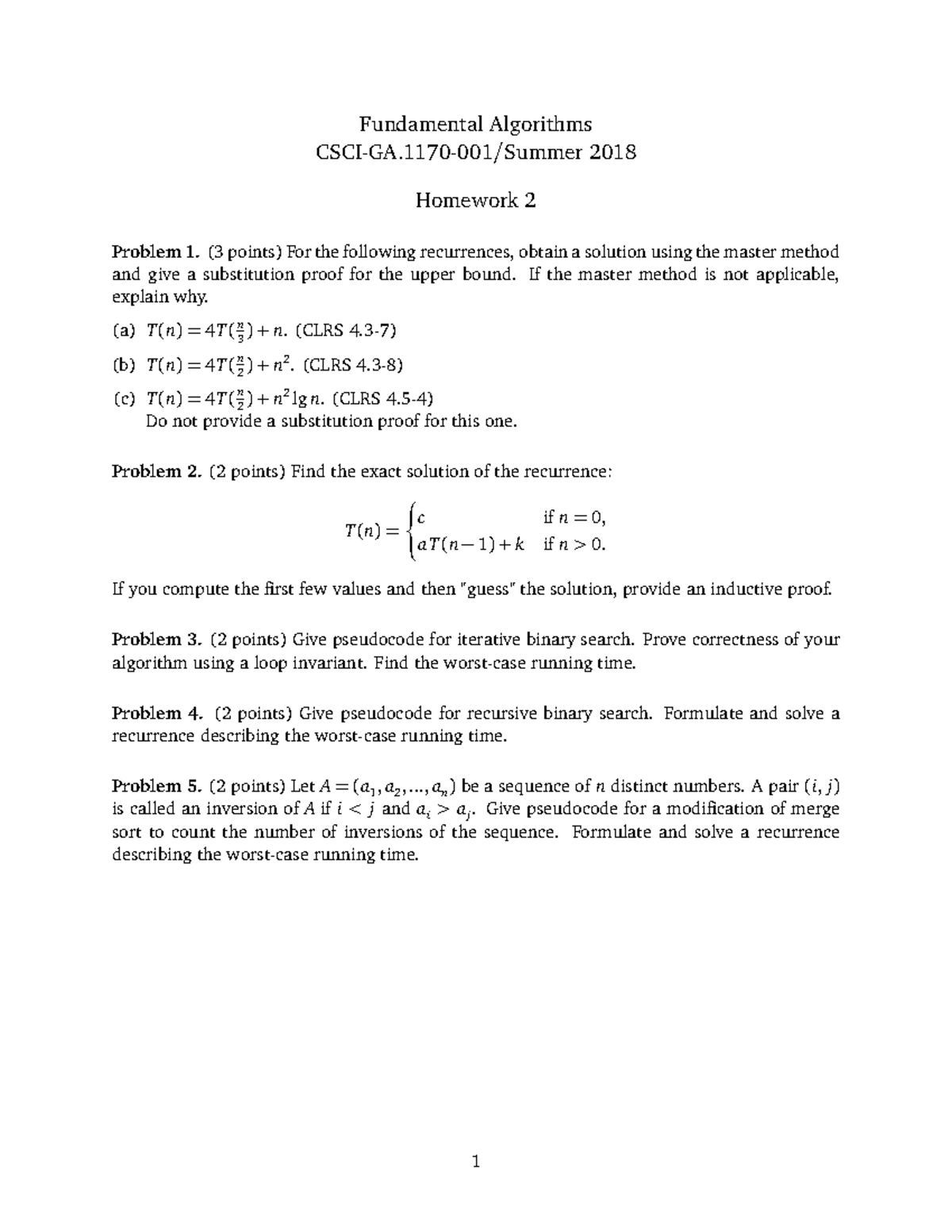 Hw02 - Homework 2 - Fundamental Algorithms CSCI-GA-001/Summer 2018 ...