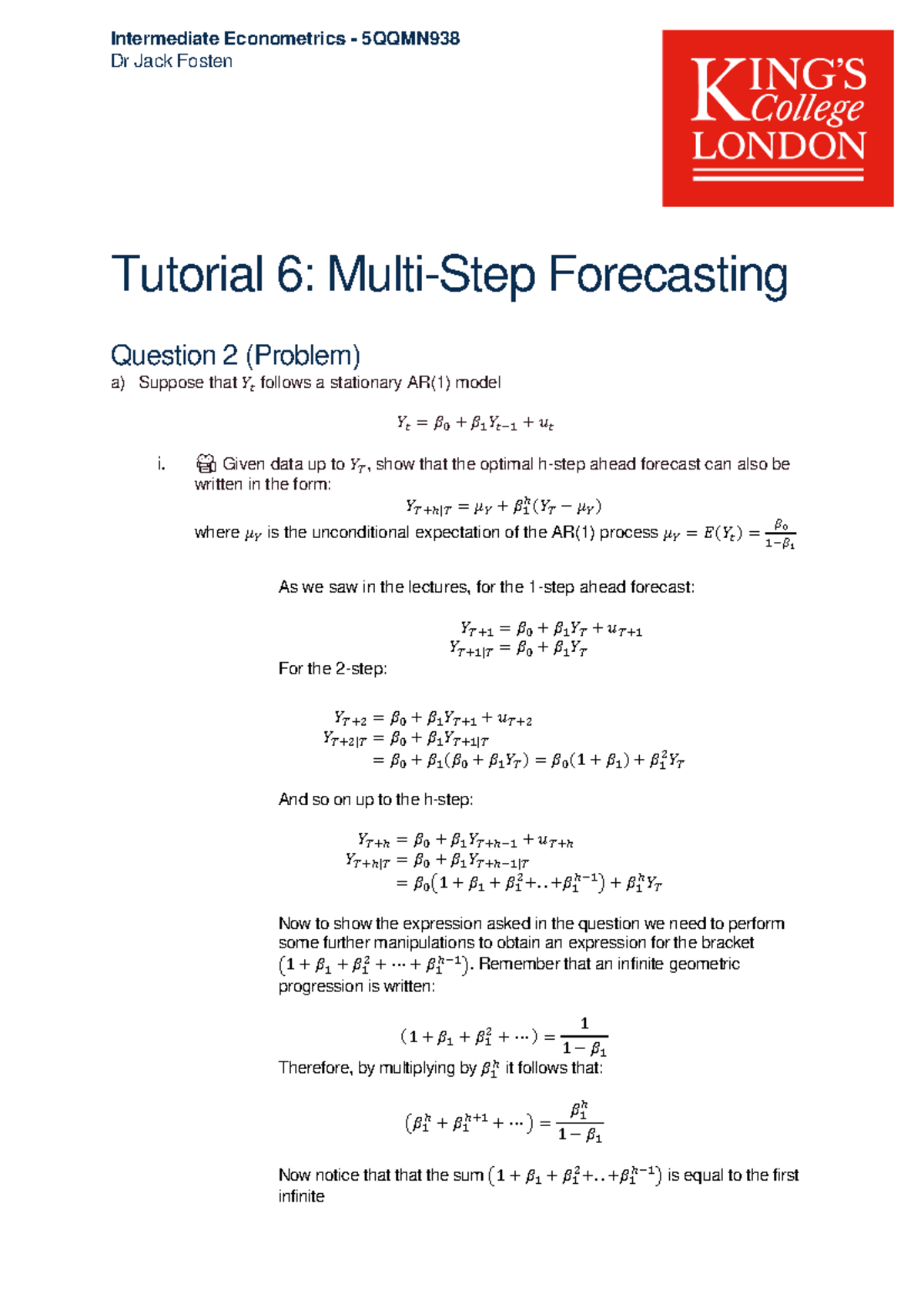 5QQMN938 - Tutorial 6 - Written Solutions - Tutorial 6: Multi-Step ...