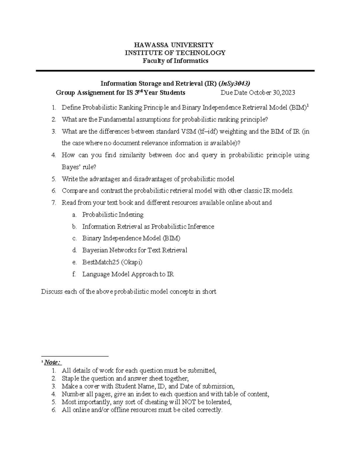 IR Group Assignment 2023 - HAWASSA UNIVERSITY INSTITUTE OF TECHNOLOGY ...