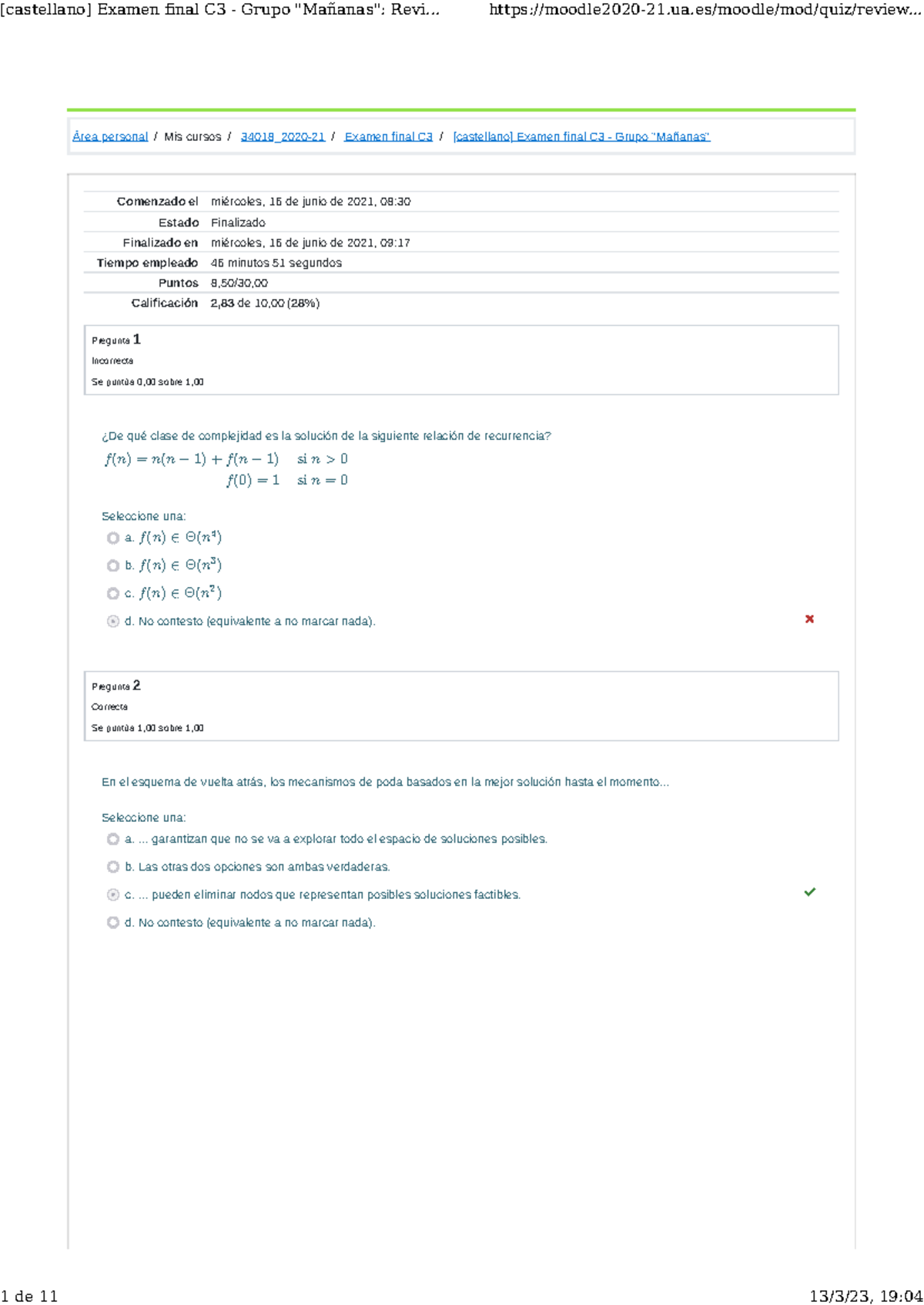 [castellano] Examen final C3 - Grupo Mañanas Revisión del intento ...