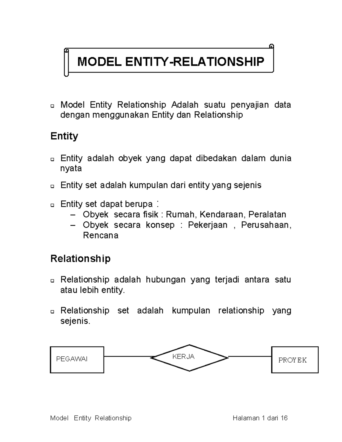Sistem Basis Data - MODEL ENTITY-RELATIONSHIP Model Entity Relationship ...