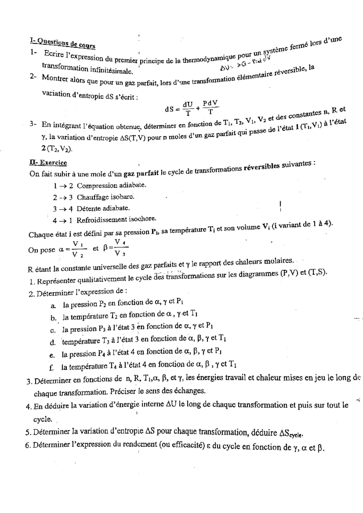 Examen Corrigé Thermodynamique 1 - Chimie Organique - Studocu