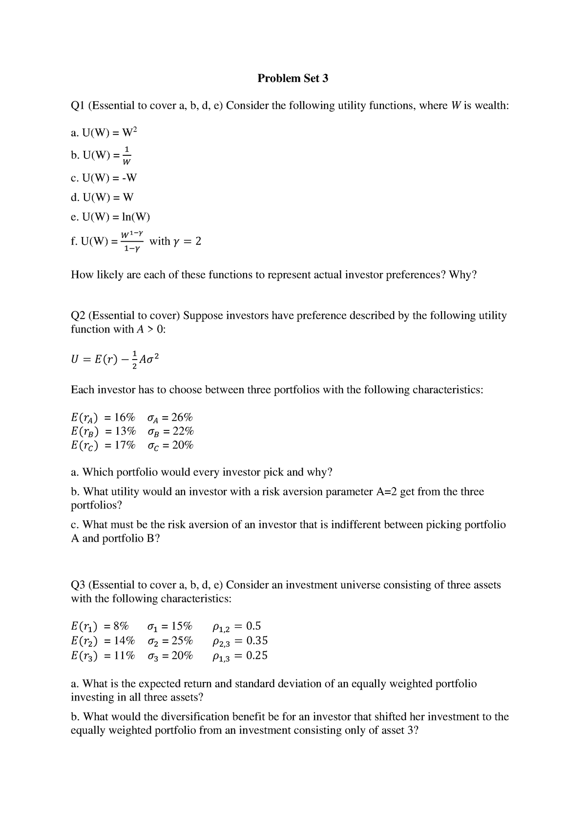 FINS2624 T1 2023 PS3 - Problem Set 3 Q1 (Essential to cover a, b, d, e ...