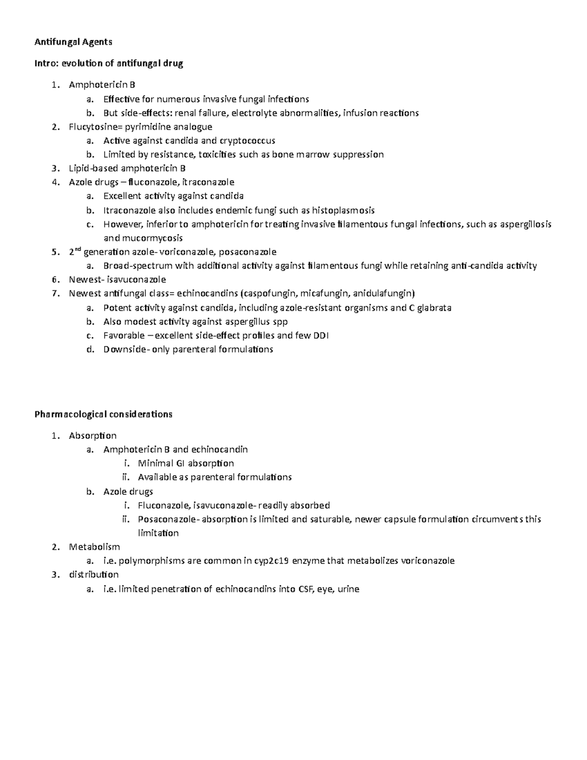Antifungal Agents notes for topic Antifungal Agents Intro