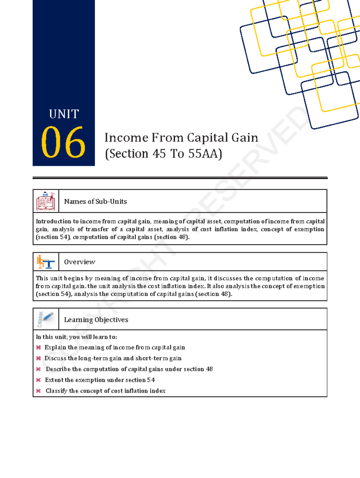 60 - Direct tax - (Section 45 To 55AA) Income From Capital Gain Names ...