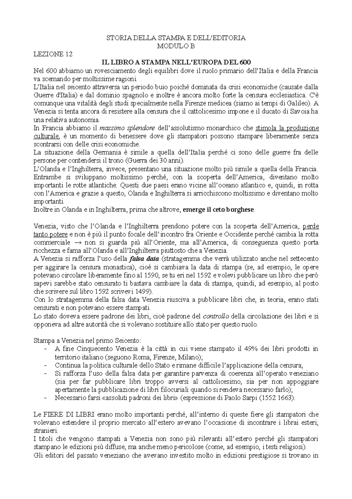 Appunti Modulo B - STORIA DELLA STAMPA E DELL'EDITORIA MODULO B LEZIONE ...