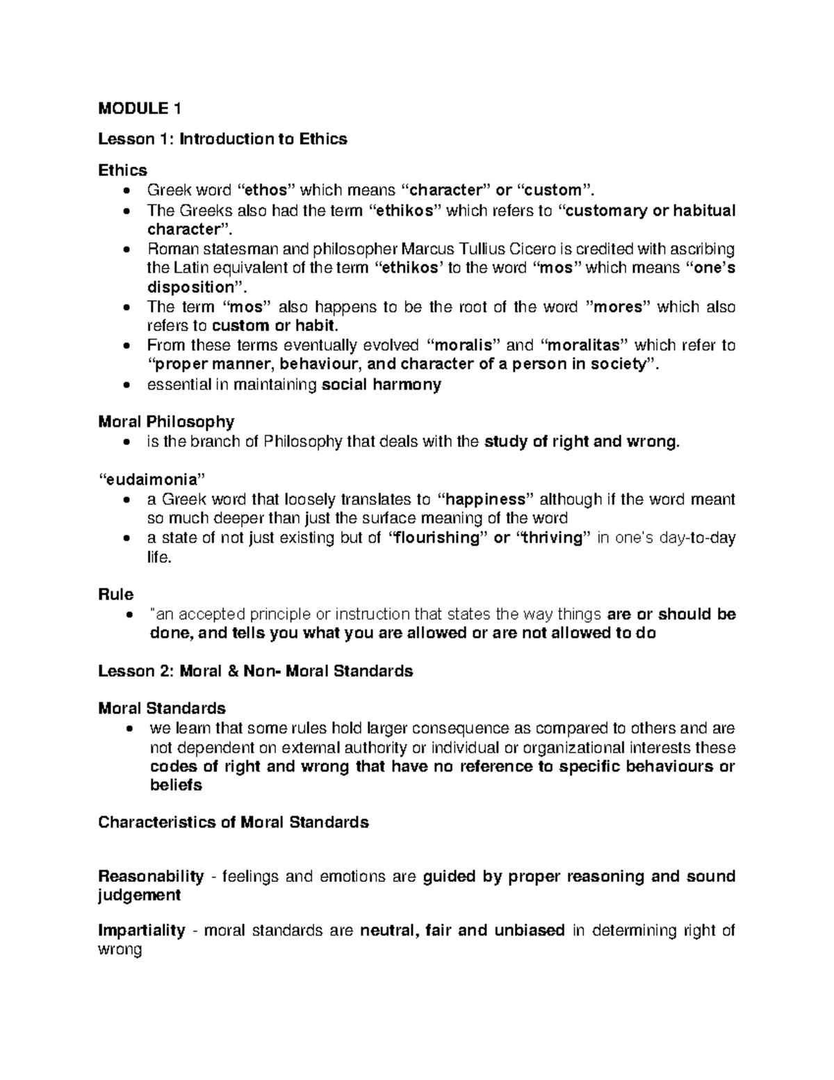 Ethics-MISS-U - MODULE 1 Lesson 1: Introduction to Ethics Ethics ...