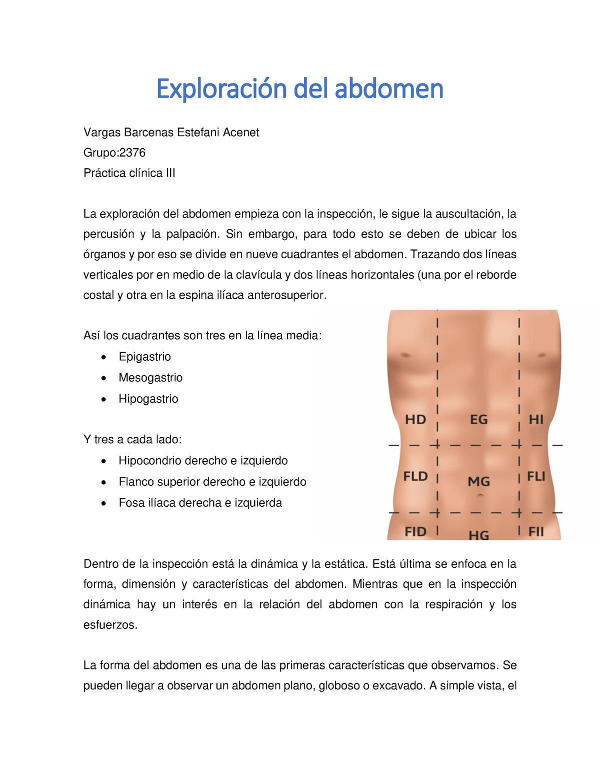 Exploración Del Abdomen Exploración Del Abdomen Vargas Barcenas Estefani Acenet Grupo 9570