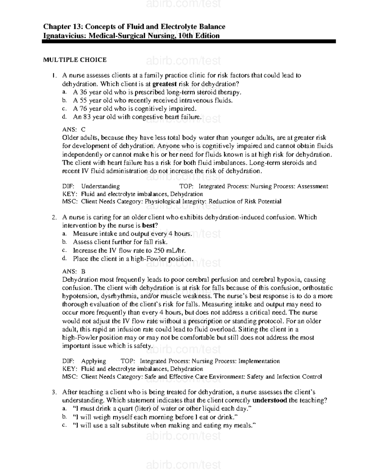 Medsurg testbank Iggy Chapter 13 Concepts of Fluid and Electrolyte