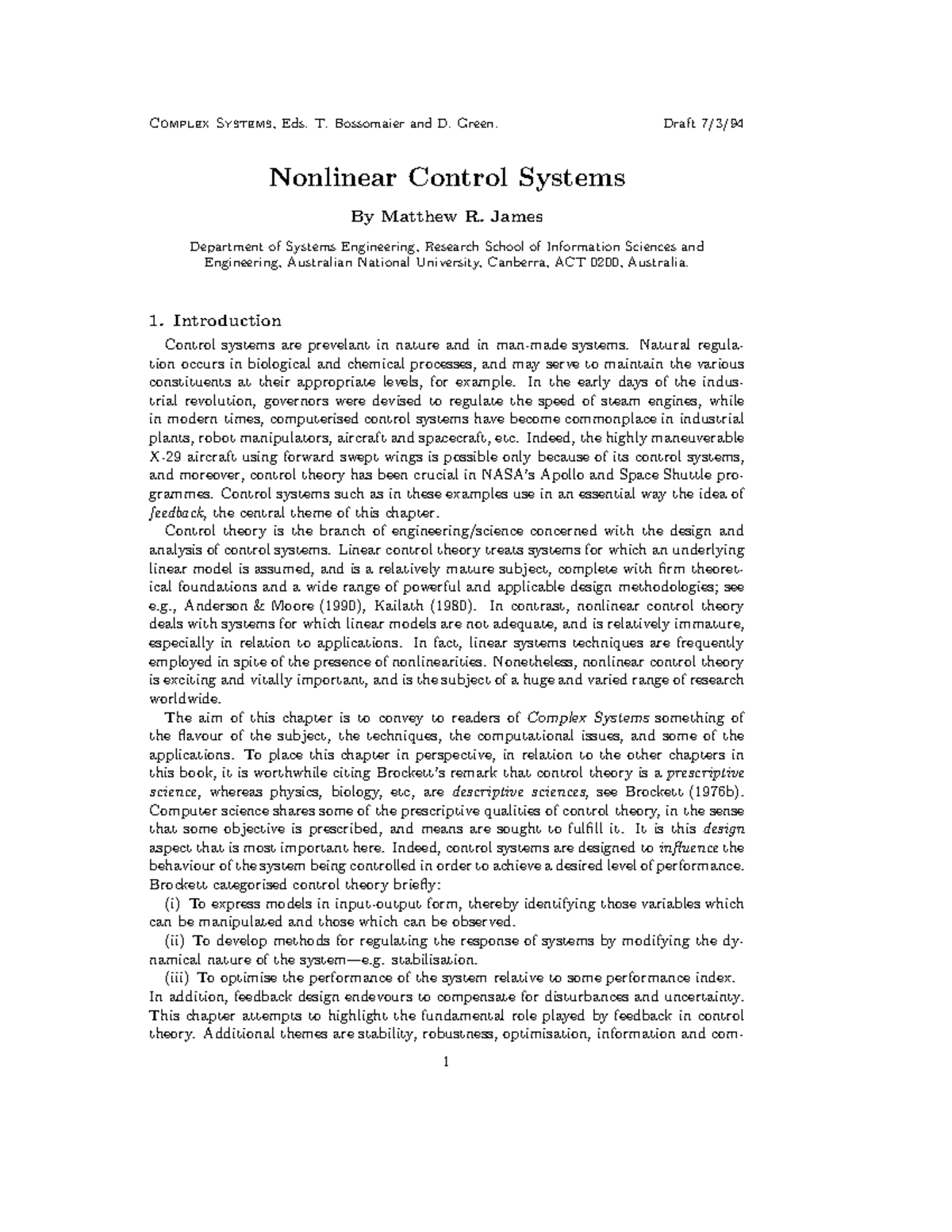 Nonlinear Control Systems JAMES A1 - Non Linear Control Theory - Unicam ...