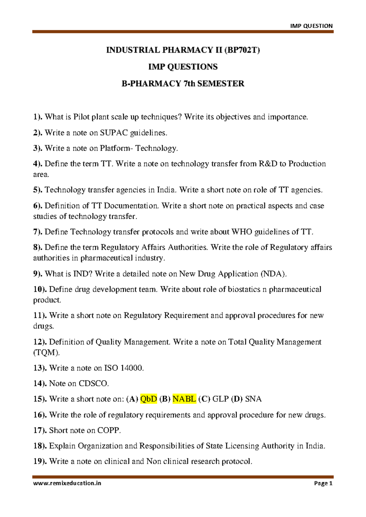 Industrial Pharmacy II IMP Question - IMP QUESTION remixeducation Page ...